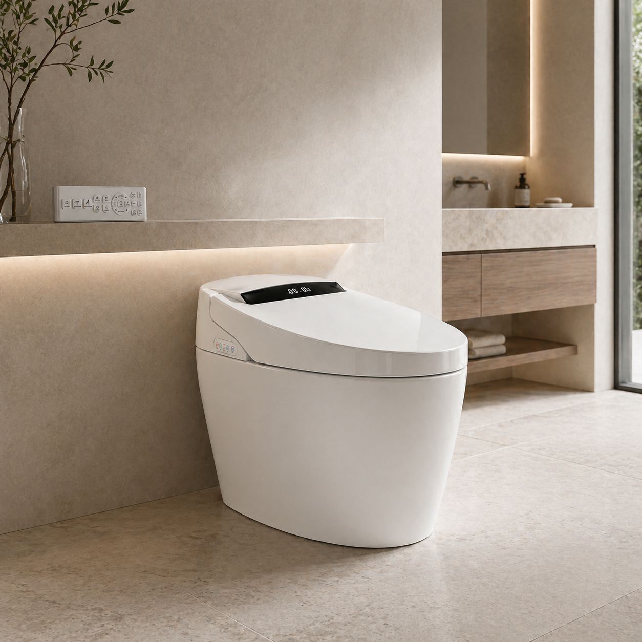Inodoro inteligente eQiik en un baño minimalista
