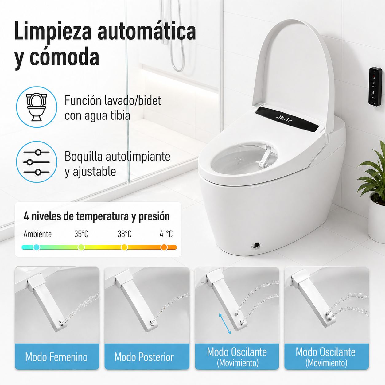 Lavado con agua caliente del inodoro japonés eQiik