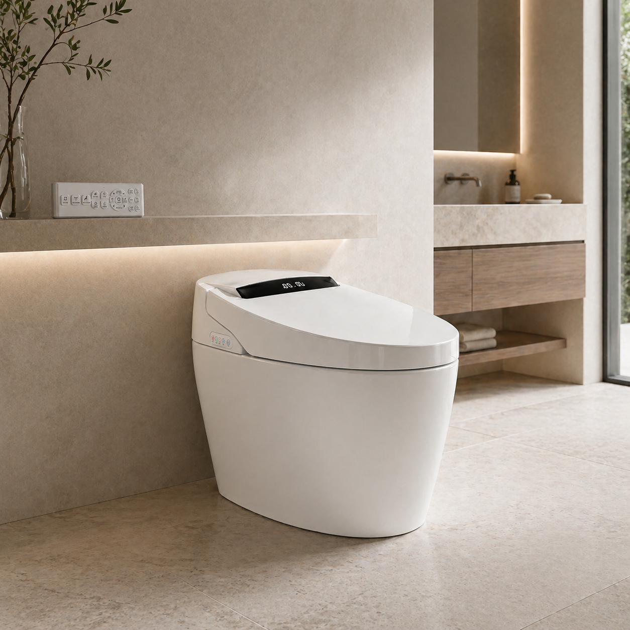 Inodoro inteligente eQiik en un baño minimalista
